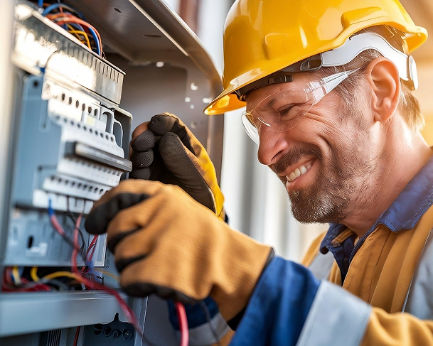 Photo of engineer working with wires