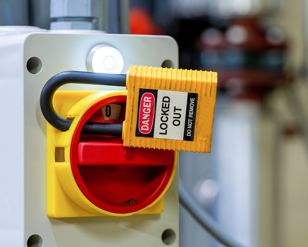 Photo of yellow lock labled "Danger"